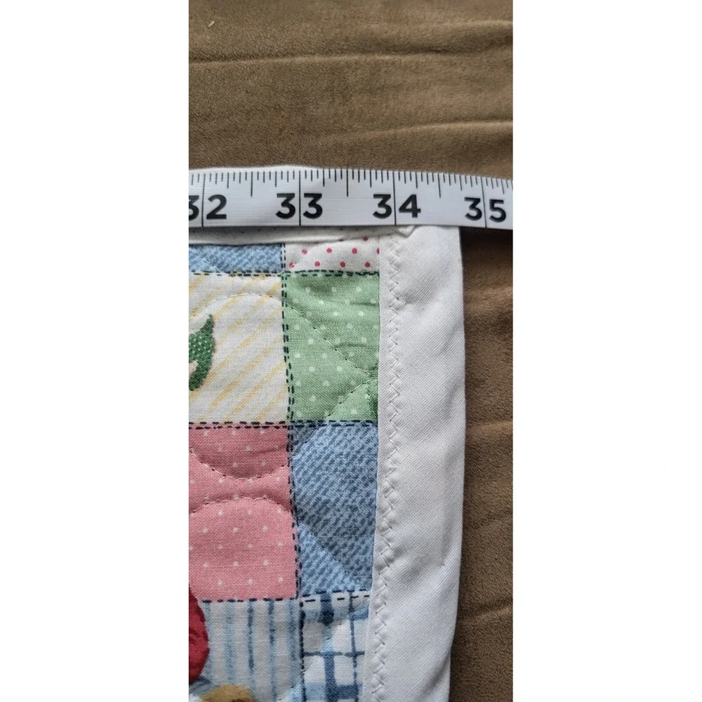Vintage Teddy Bear Patchwork Quilted Baby Blanket Blue Gingham‎ Stars 34x44